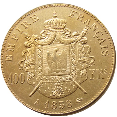 France 1858A 100 Francs Napoleon III Gold Plated Copy Decorate Coin