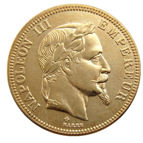 France 1867B 100 Francs Napoleon III Gold Plated Copy Decorate Coin