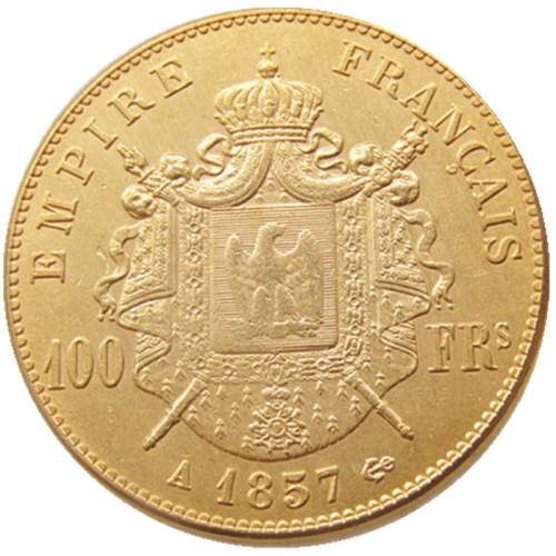France 1857A 100 Francs Napoleon III Gold Plated Copy Decorate Coin