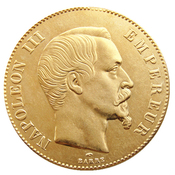 France 1858A 100 Francs Napoleon III Gold Plated Copy Decorate Coin