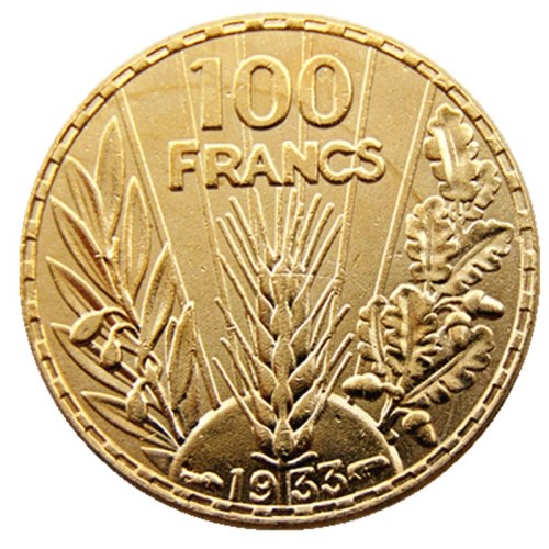 France 100 Francs Third Republic 1933 Gold Plated Copy Coin
