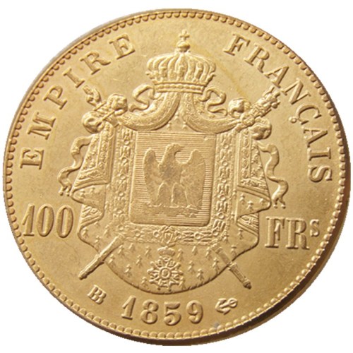 France 1859B 100 Francs Napoleon III Gold Plated Copy Decorate Coin