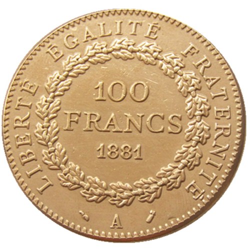 France 1881 Third Republic 100 Francs Gold Plated Copy Decorate Coin