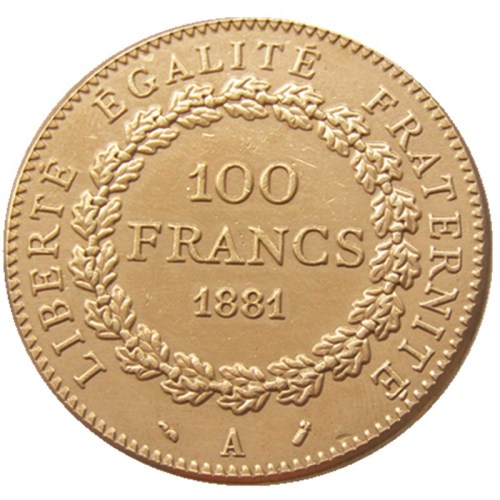 France 1881 Third Republic 100 Francs Gold Plated Copy Decorate Coin