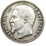 France 1 Franc 1853A Napoleon III Silver Plated Copy Coins
