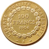France 1906A Third Republic 100 Francs Gold Plated Copy Decorate Coin