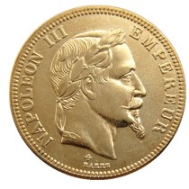 France 1864B 100 Francs Napoleon III Gold Plated Copy Decorate Coin