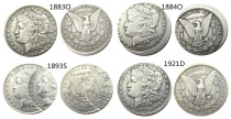 US Mix 4pcs Morgan Dollar Off-Center Silver Plated Copy Coin US Mix 4pcs Morgan Dollar Off-Center Silver Plated Copy Coin