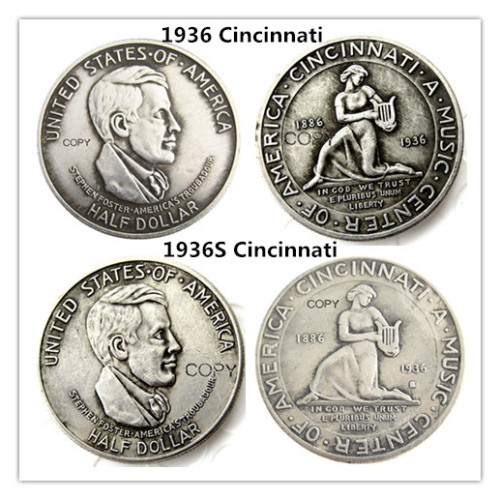 USA 1936/1936-S 50C Cincinnati Commemorative Half Dollars Silver Plated Copy Coins