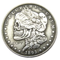 Hobo Morgan Dollar 1893P/CC/S/O Skull Zombie Skeleton Different Types , Back Silver Plated Copy Coins