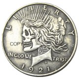 Hobo Peace Dollar1921/1921 Skull Zombie Skeleton Silver Plated Copy Coins
