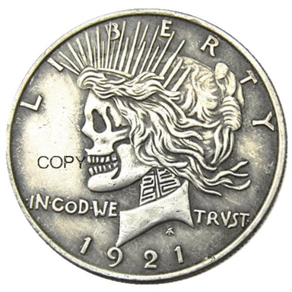 Hobo Peace Dollar1921/1921 Skull Zombie Skeleton Silver Plated Copy Coins