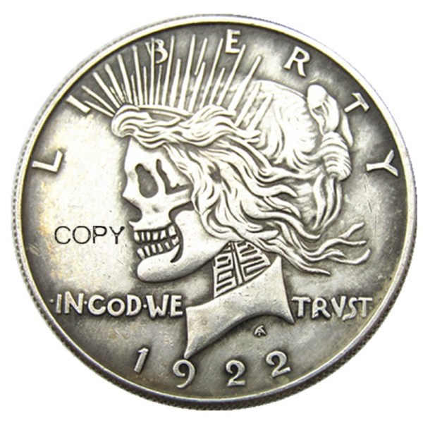 Hobo Peace Dollar1922/1922 Skull Zombie Skeleton Silver Plated Copy Coins