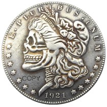 Hobo Morgan Dollar 1921 Skull Zombie Skeleton Silver Plated Copy Coins
