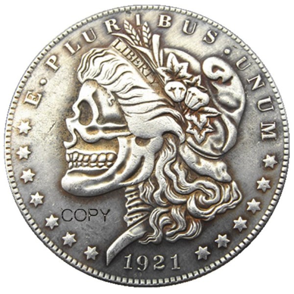 Hobo Morgan Dollar 1921 Skull Zombie Skeleton Silver Plated Copy Coins