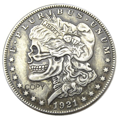 Hobo Morgan Dollar1921/1921 Skull Zombie Skeleton Silver Plated Copy Coins