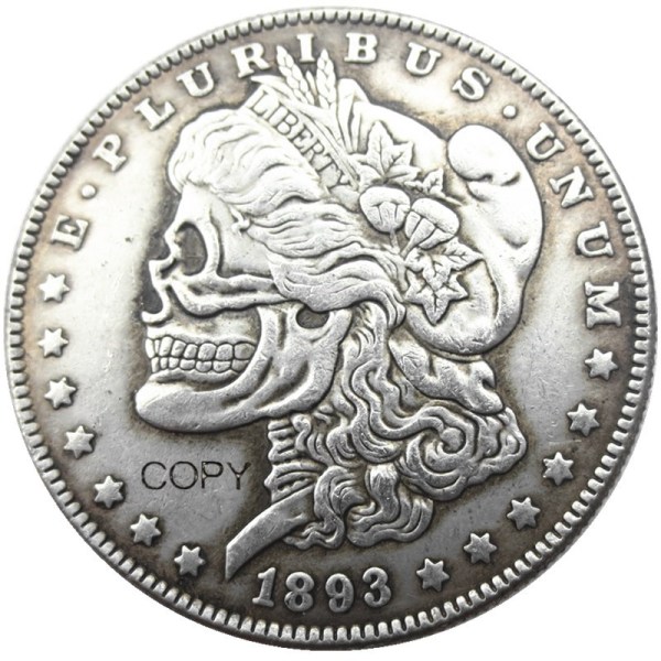 Hobo Morgan Dollar1893/ 1893 Skull Zombie Skeleton Silver Plated Copy Coins