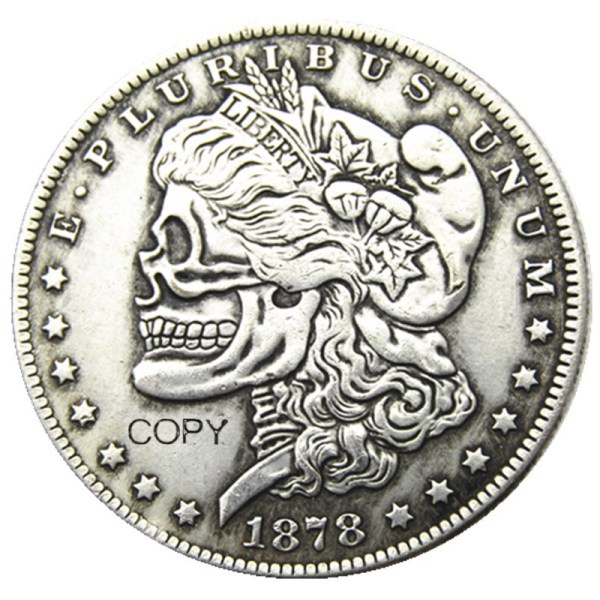Hobo Morgan Dollar1878/ 1879 Skull Zombie Skeleton Silver Plated Copy Coins