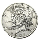 Hobo Peace Dollar 1921 Skull Zombie Skeleton Silver Plated Copy Coins