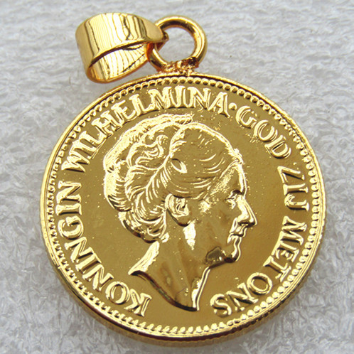 P(27)Coin Pendant Netherlands 1925 Wilhelmina I, 10 Gulden Gold Plated Copy Coin(22.5mm)