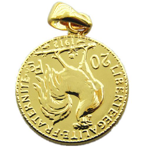 P(30)Coin Pendant 1912 France 20 Francs Rooster Gold Plated Copy Coin(21mm)