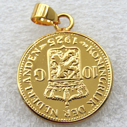 P(27)Coin Pendant Netherlands 1925 Wilhelmina I, 10 Gulden Gold Plated Copy Coin(22.5mm)