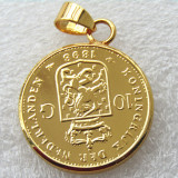 P(25)Coin Pendant Netherlands, 1898 Wilhelmina I, 10 Gulden, Gold Plated Copy Coin(22mm)