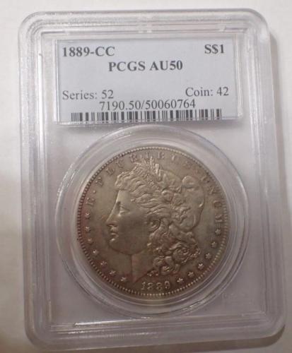 Copy US Coin PCGS 1889-CC AU50  $1 Morgan Dollar Silver Coins Currency Senior Transparent Box