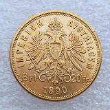 Copy Austria 8 Florins -Franz Joseph I 1890 Diameter 21MM Pure Gold-Plated Coins