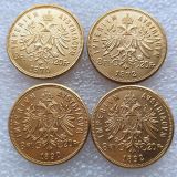 Copy Austria 8 Florins -Franz Joseph I 4pcs/lot (1870-1892) Diameter 21MM Pure Gold-Plated Coins