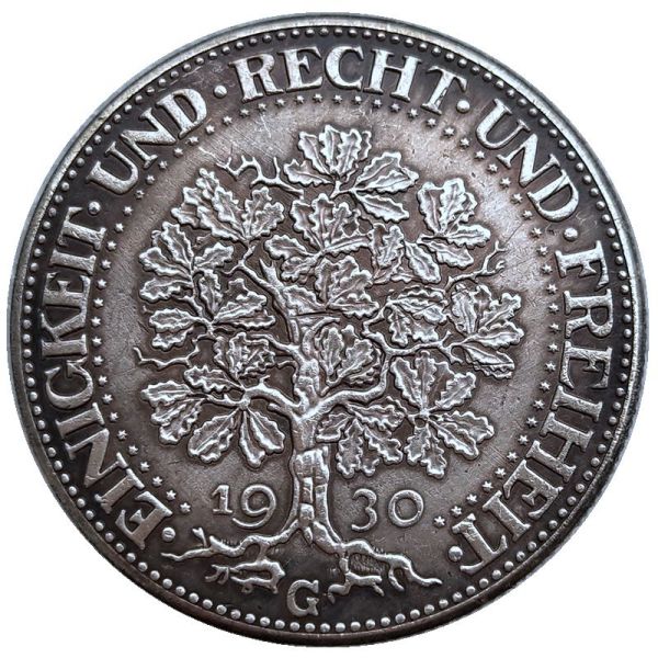 Germany 5 Reichsmark 1930 G Silver Plated Copy Coins(36mm)