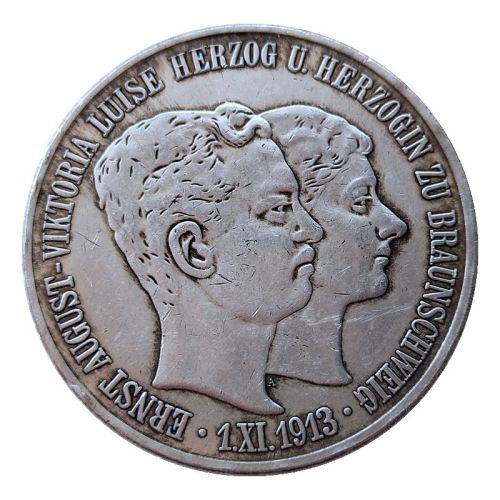 Germany 5 Mark Ernst August Wedding 1915 Silver Plated Copy Coins(38mm)