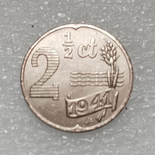 Netherlands 2.5 Cents 1941 1942 Wilhelmina German Occupation Nickel Plated Copy Decorative Coin