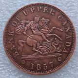 1 Penny Bank of Upper Canada 1850-1857 100% Copper Copy Coins(33.4mm)