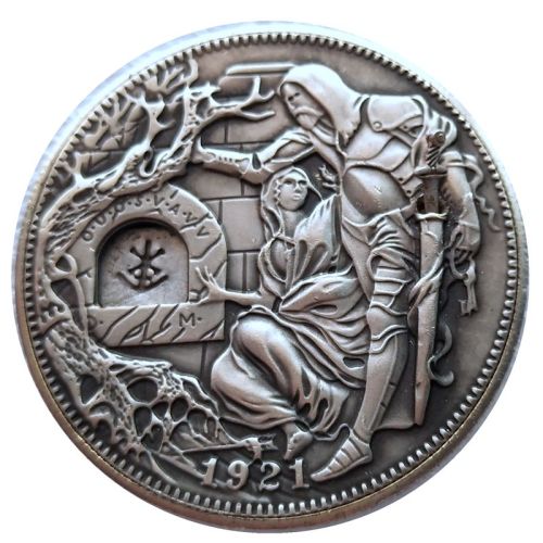 Movable Mechanism Holy Grail Coin USA Hobo Nickel Amazing Art Wandering Removeable Sword Handmade Collectible