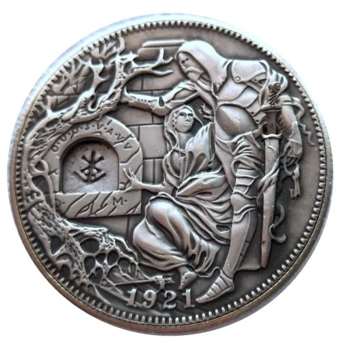 Movable Mechanism Holy Grail Coin USA Hobo Nickel Amazing Art Wandering Removeable Sword Handmade Collectible