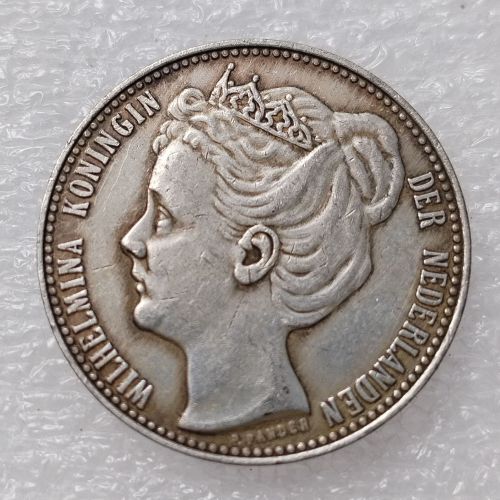 Netherlands 1 Gulden 1898-1909 Wilhelmina Silver Plated Copy Decorative Coin