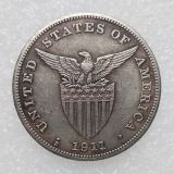 PHILIPPINES 1 Peso 1911S Crown Silver Plated copy coins (35mm)