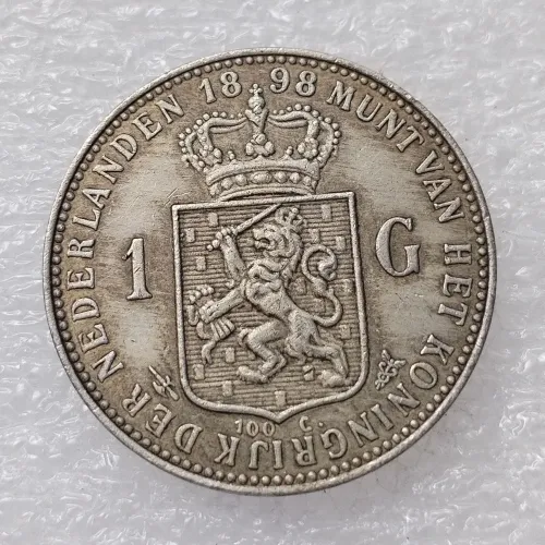 Netherlands 1 Gulden 1898-1909 Wilhelmina Silver Plated Copy Decorative Coin