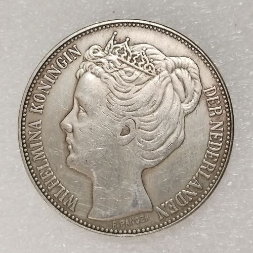Netherlands 2 1/2 Gulden 1898 Wilhelmina Silver Plated Copy Decorative Coin