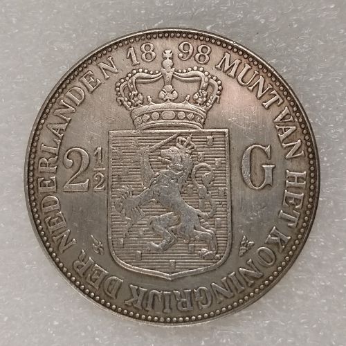 Netherlands 2 1/2 Gulden 1898 Wilhelmina Silver Plated Copy Decorative Coin