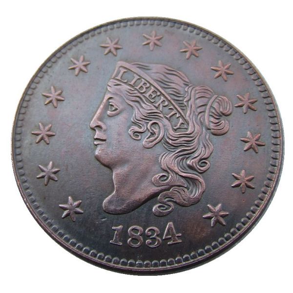 US 1834 Coronet Head Cent Copper Copy Coin