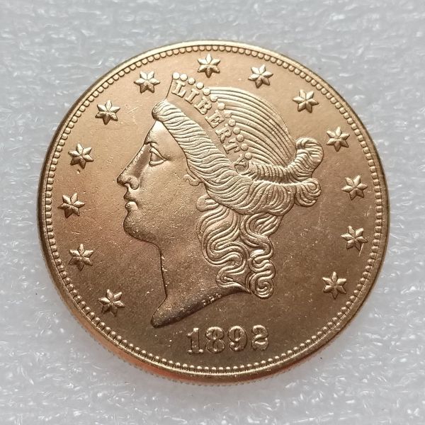 US 1892 Liberty Head TWENTY DOLLARS Gold Plated Copy Coin