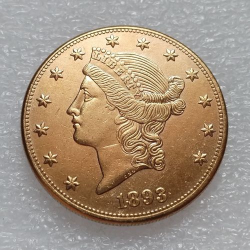 US 1893 Liberty Head TWENTY DOLLARS Gold Plated Copy Coin