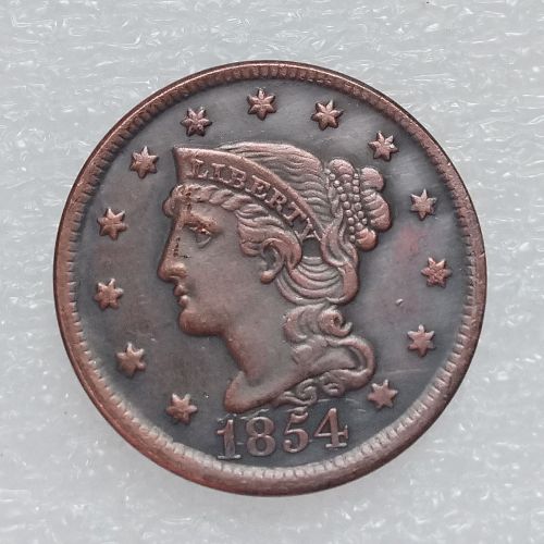 US Coins 1854 Braided Hair Large Cents 100% Copper Coins
