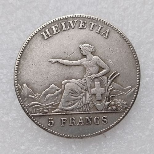 1863 Switzerland 5 Francs Silver Plated Copy Coin(37.5mm)