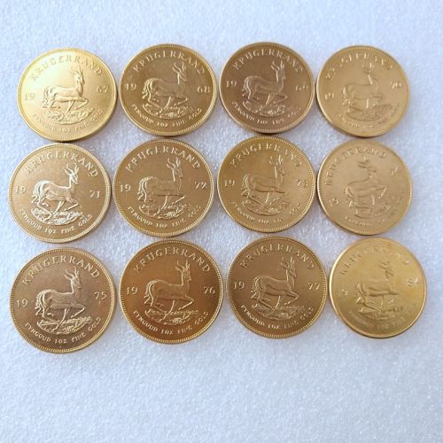South Africa 1967-1984 12pcs/lot 1 Ounce Krugerrand Gold Plated Copy Coins 32.7mm