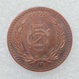 1929 Mexico 5 Centavos 100% Copper Copy Coin 28mm