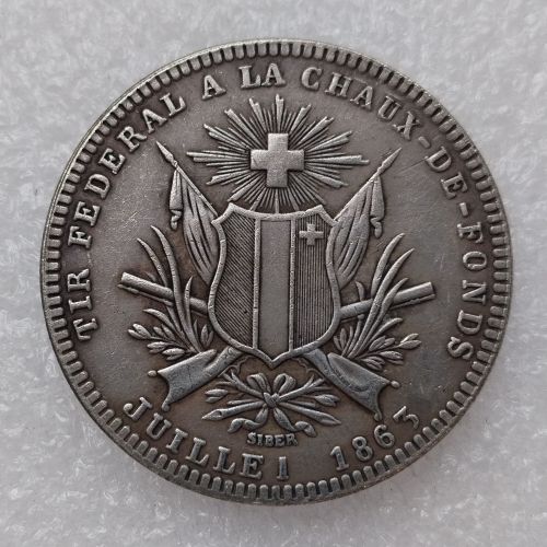 1863 Switzerland 5 Francs Silver Plated Copy Coin(37.5mm)