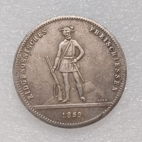 1859 Switzerland 5 Francs Silver Plated Copy Coin(37mm)